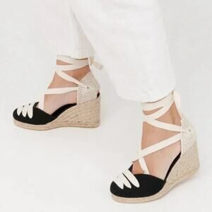 NEW Picon Handmade in Spain, Lace Up Wedge Espadrilles in Black, Women's Sz 9.5